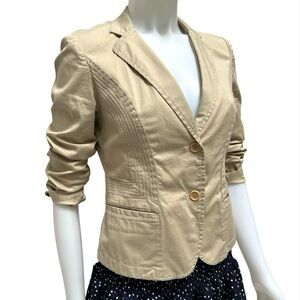 DKNY Tan Cropped Blazer Cotton Fitted Office Carrier‎ Preppy Academia Minimalist
